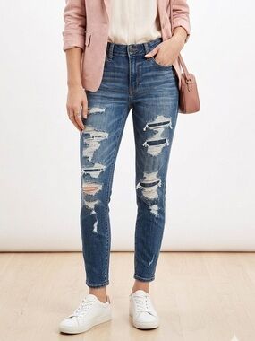 New American Eagle Blue Tom Girl Weekend Weekener Distressed Jeans Size 2 Short